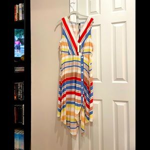 Anthropologie striped faux wrap sundress with asymmetrical hemline. Size 12
